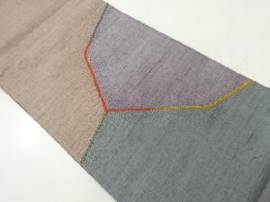 リサイクル　手織り紬相良刺繍抽象模様袋帯